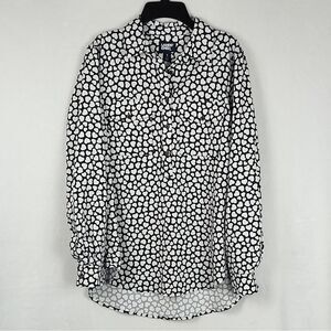 Lands End Womens Popover Blouse Navy Blue White Heart Print Size Small 6-8